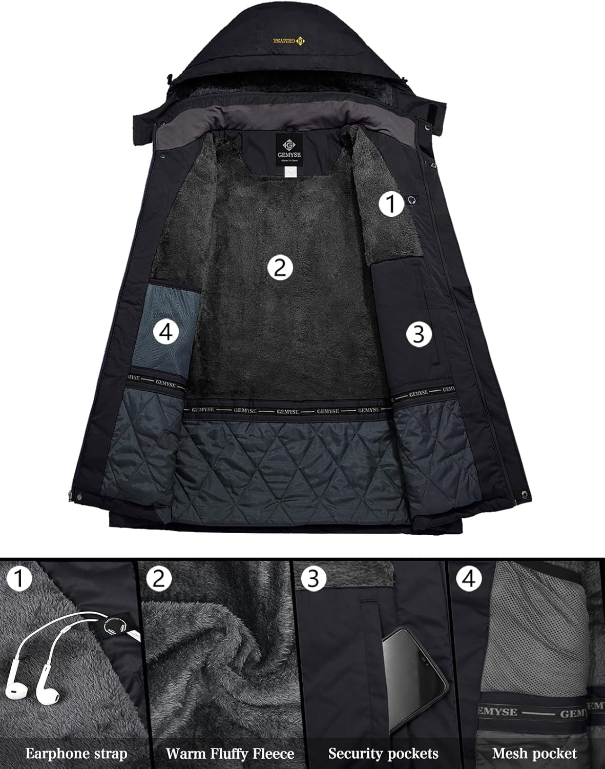 Men'S Waterproof Ski Jacket Winter Snow Coat with Detachable Hood