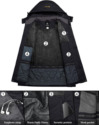 Men'S Waterproof Ski Jacket Winter Snow Coat with Detachable Hood